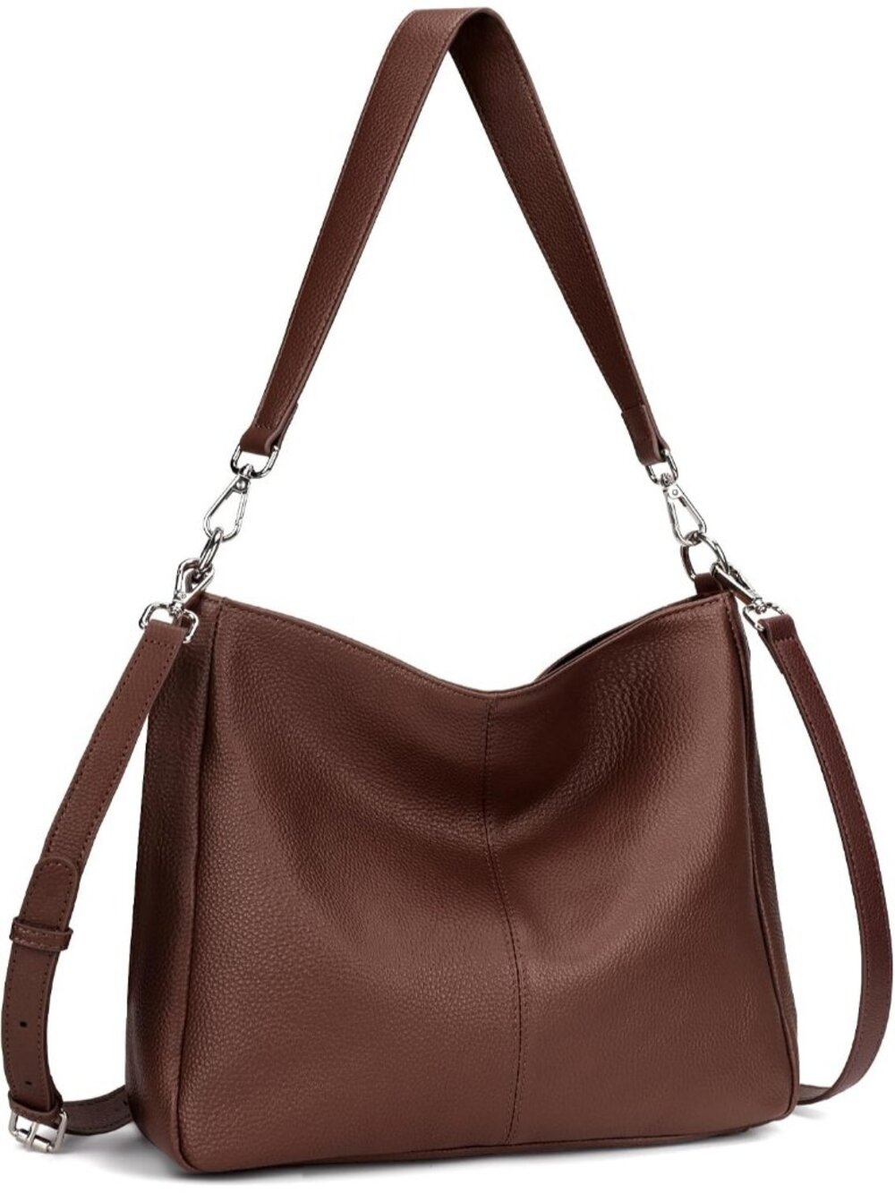 Women's Coffee Genuine Leather Hobo Purses Crossbody Bag with 2 Shoulder Straps